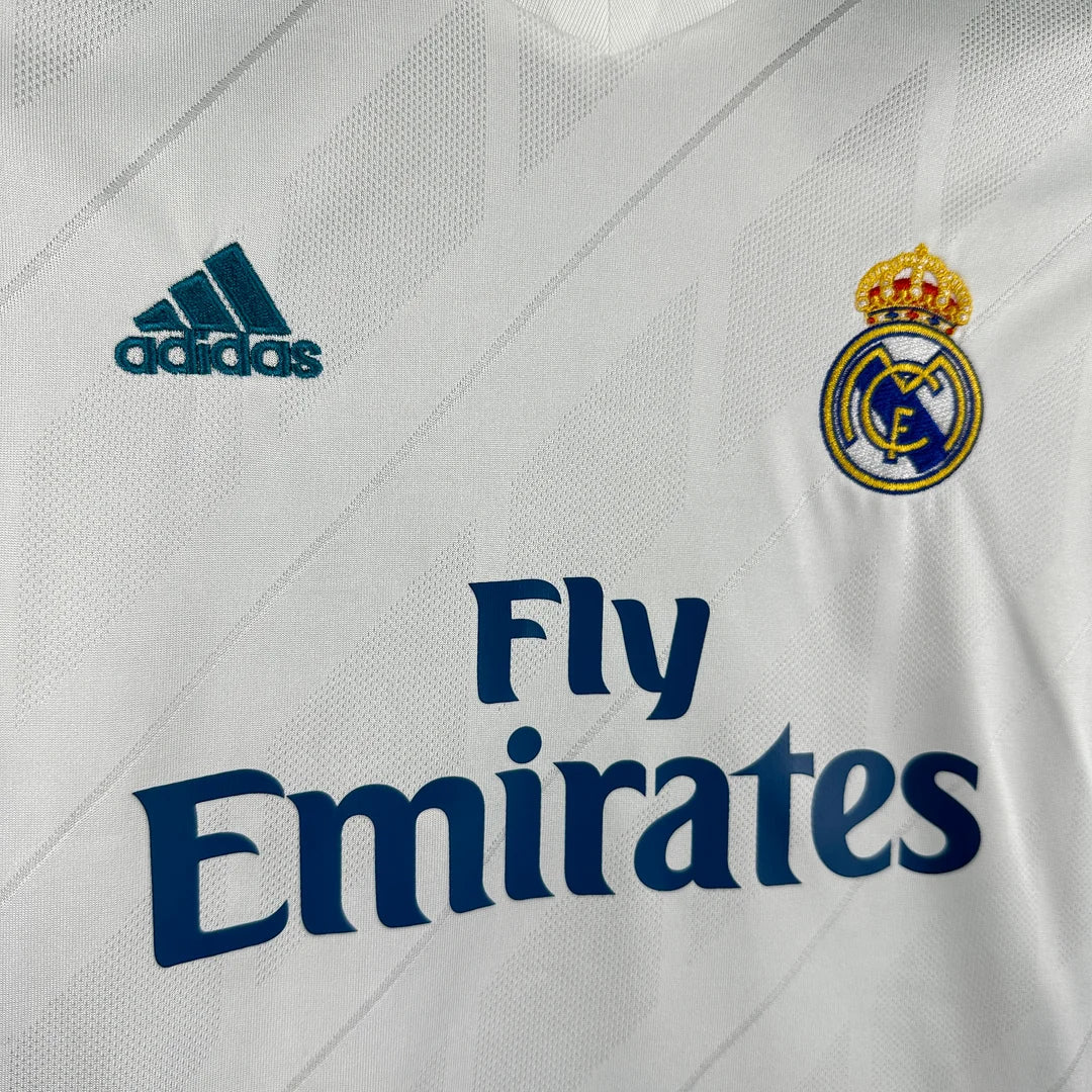 2017/2018 Retro Long Sleeve Real Madrid Home Football Shirt 1:1 Kids Size