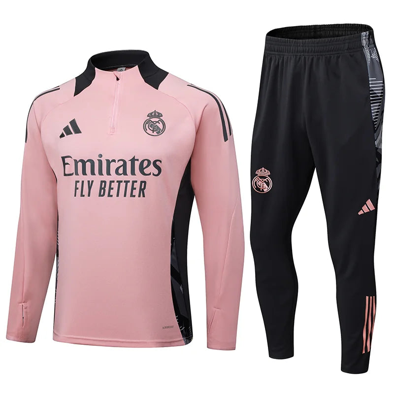 2024/2025 Real Madrid Pink Black Half-Pull Training Suit Football Shirt 1:1 Set