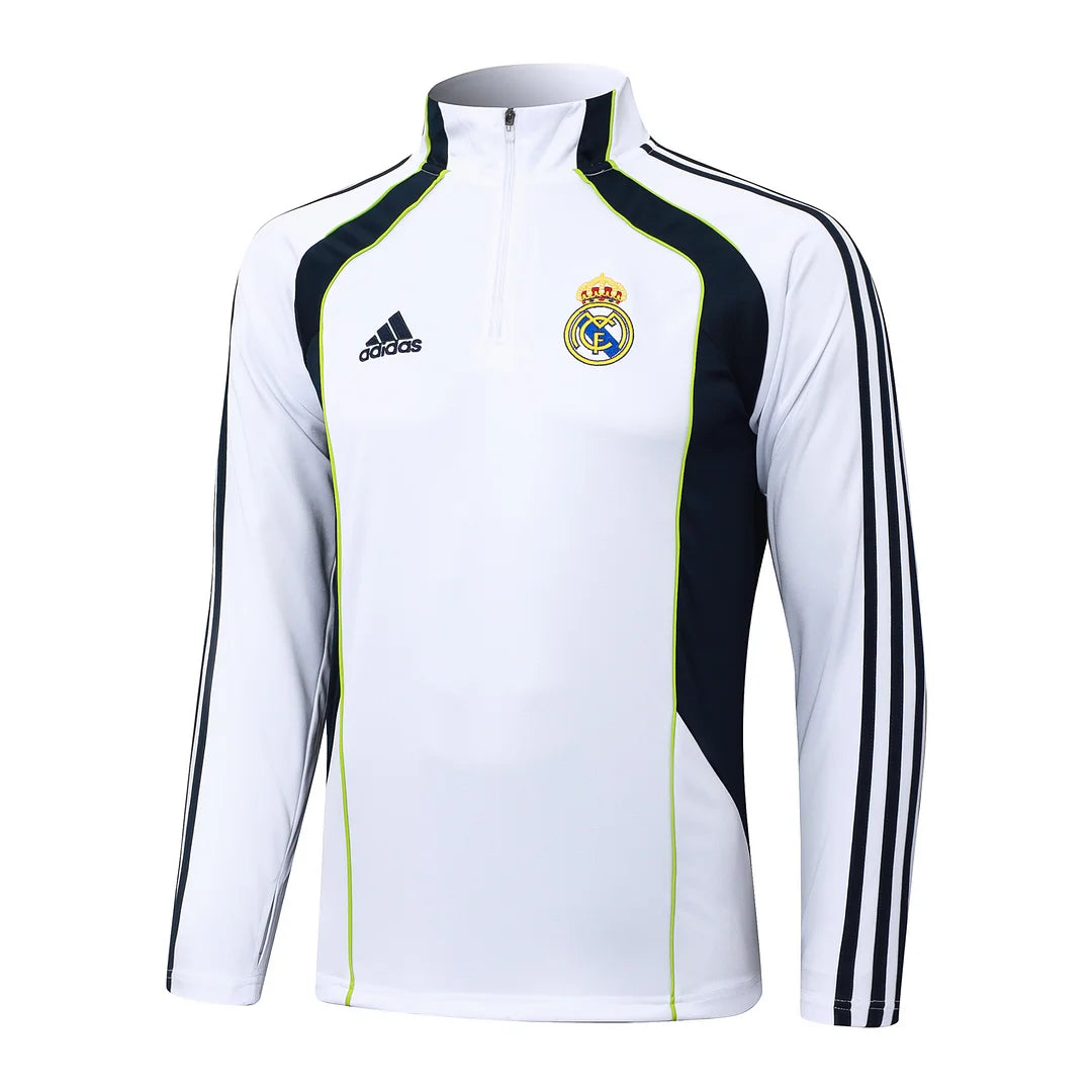 2025-2026 Real Madrid Retro White Half-Pull Training Suit Football Shirt 1:1 Set 01