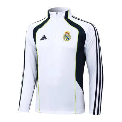 2025-2026 Real Madrid Retro White Half-Pull Training Suit Football Shirt 1:1 Set 01