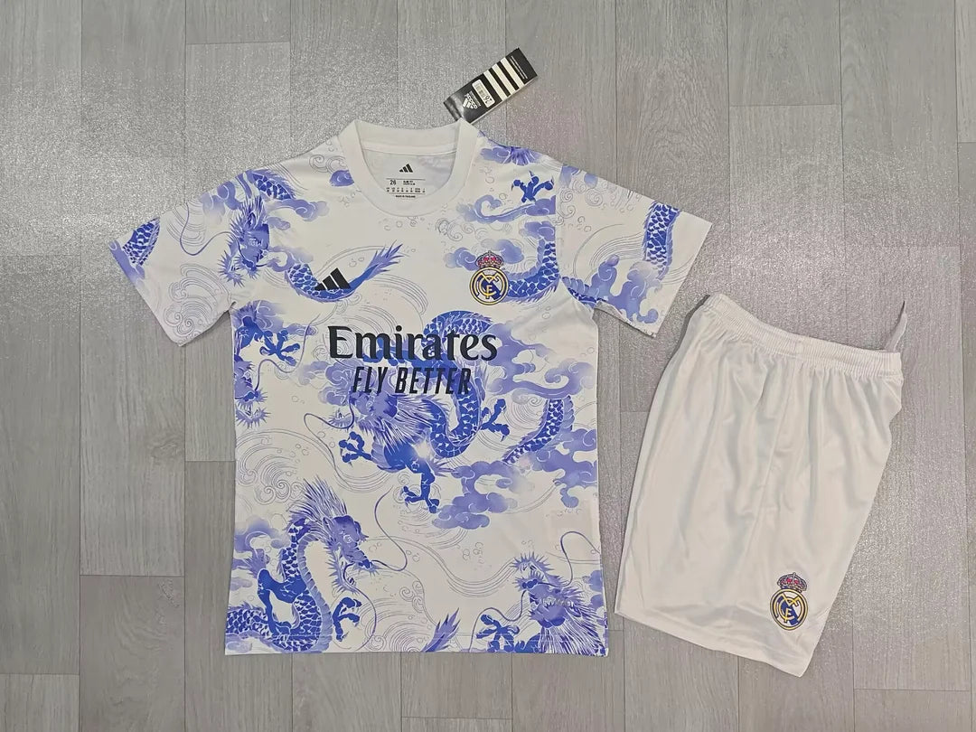 2025/2026 Real Madrid Chinese dragon blue and white Football Jersey 1:1 Kids Size