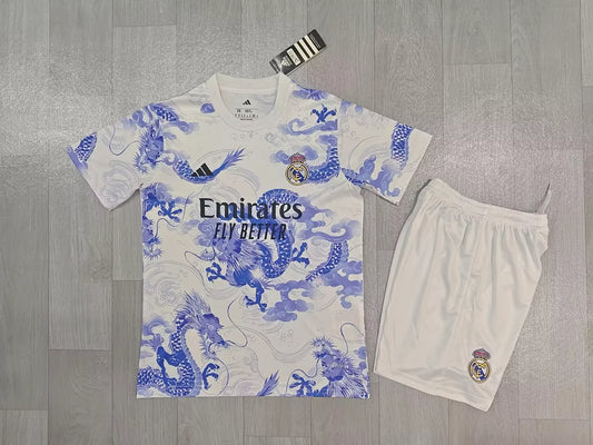 2025/2026 Real Madrid Chinese dragon blue and white Football Jersey 1:1 Kids Size