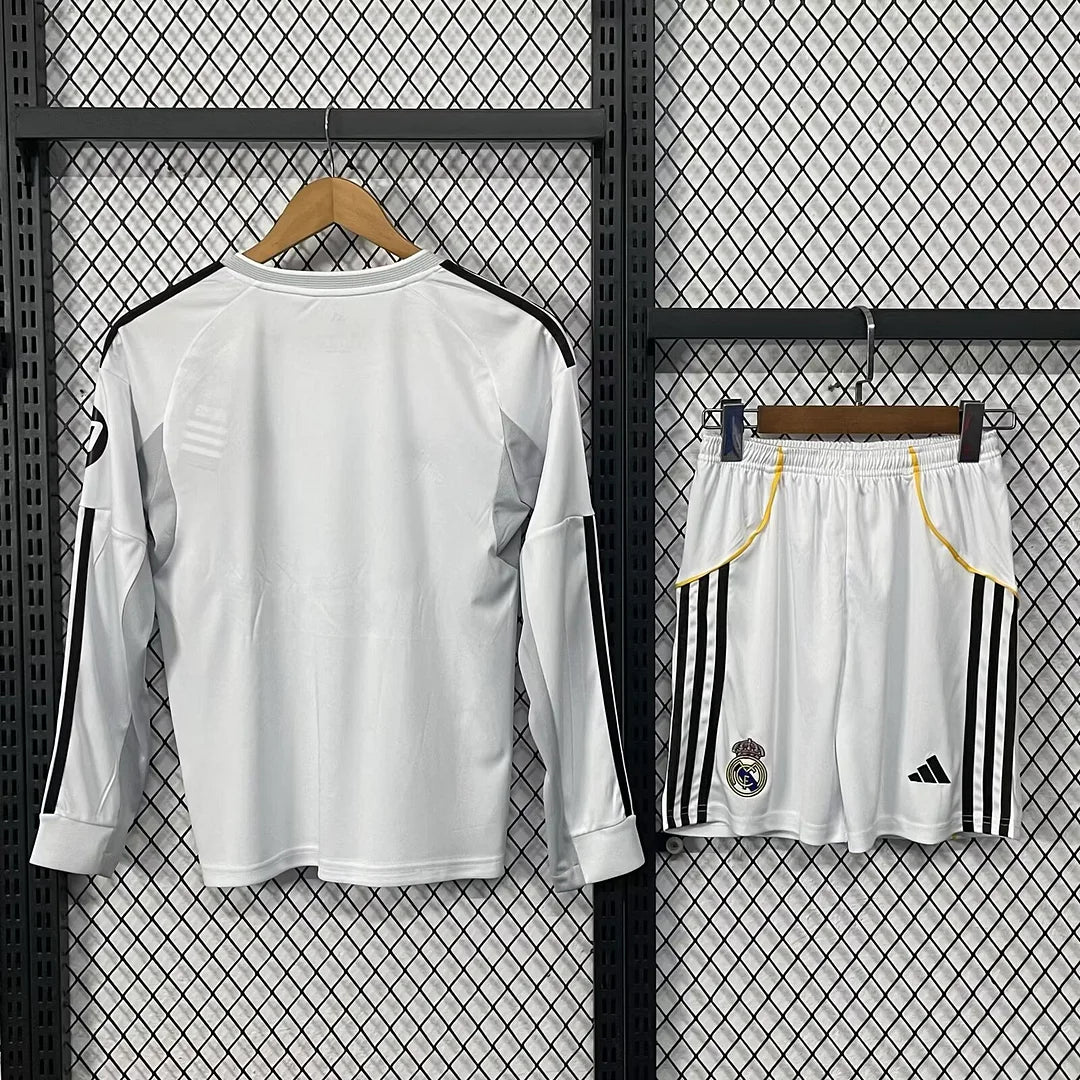2025/2026 Long Sleeves Real Madrid Home Football Jersey 1:1 Kids Size